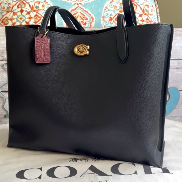 Coach Black Leather Tote with Gold Accent - Picture 1 of 16